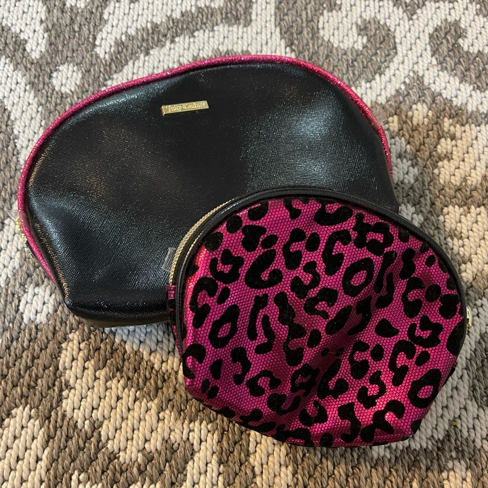 Juicy Couture Pink and Black leopard makeup bag set